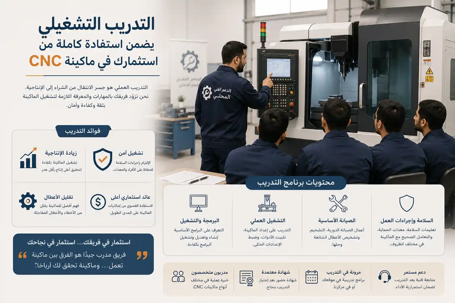 التدريب التشغيلي يضمن استفادة كاملة من استثمارك في ماكينة CNC